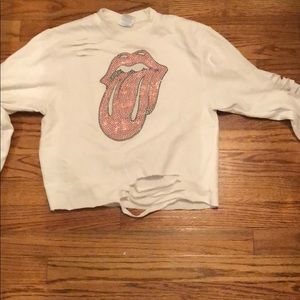 White ripped Rolling Stones crew neck